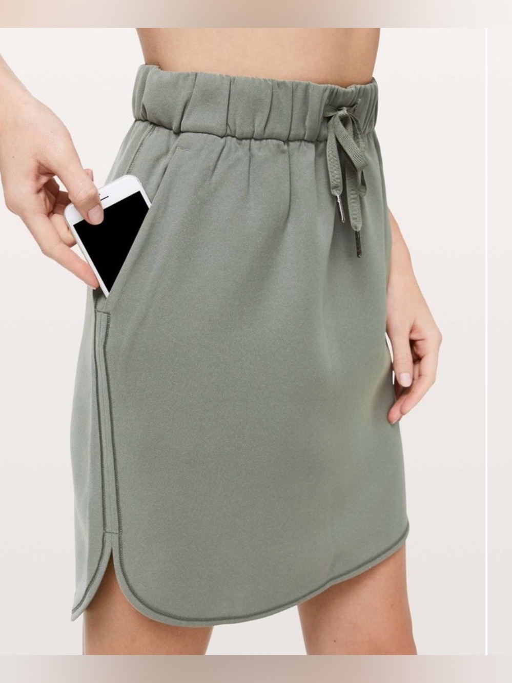 LULULEMON On The Fly Grey Green Elastic Drawstring Waist Skirt Pockets Size 10 - Picture 2 of 16